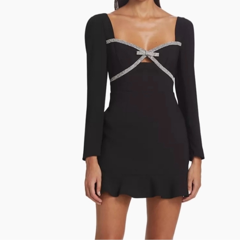 Self-Portrait crystal diamanté Black Dress with bow Detailing